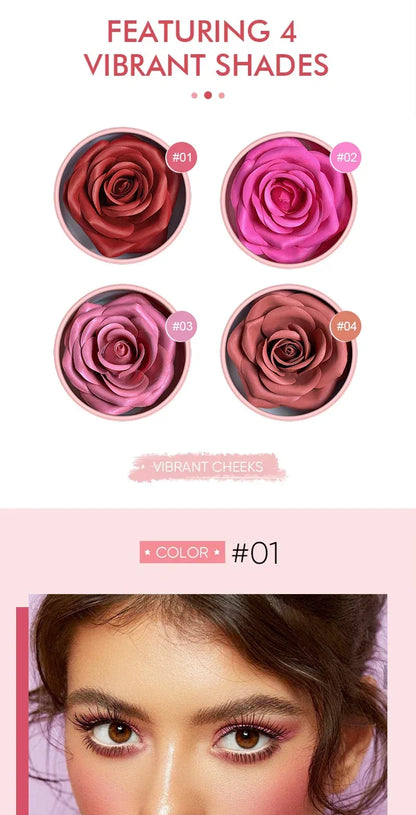 4-Color Rose Petal Blush,Waterproof Blush Cream,Natural Finish,Light Coverage,Perfect Gift for Christmas and Valentine's Day