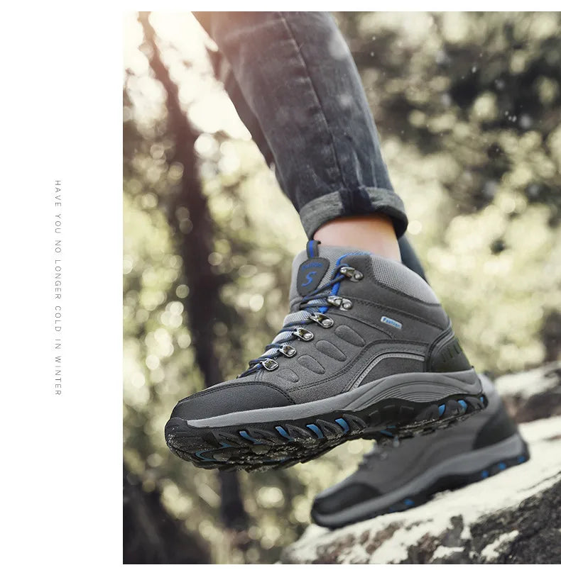 New Men's Winter Boots Warm Plush Snow Boots Outdoor Non-Slip Couple Hiking Boots High-Top Waterproof Sneakers Men's Ankle Boots