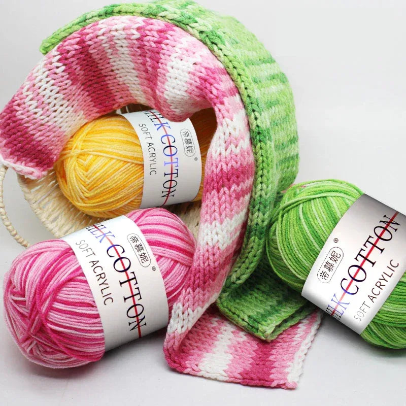 6Pcs Dyed Milk Sweet Soft Cotton Crochet Wool Yarn Thick Yarn Fiber Hand Knitting Wool Crochet Yarn Threads for DIY Sweater