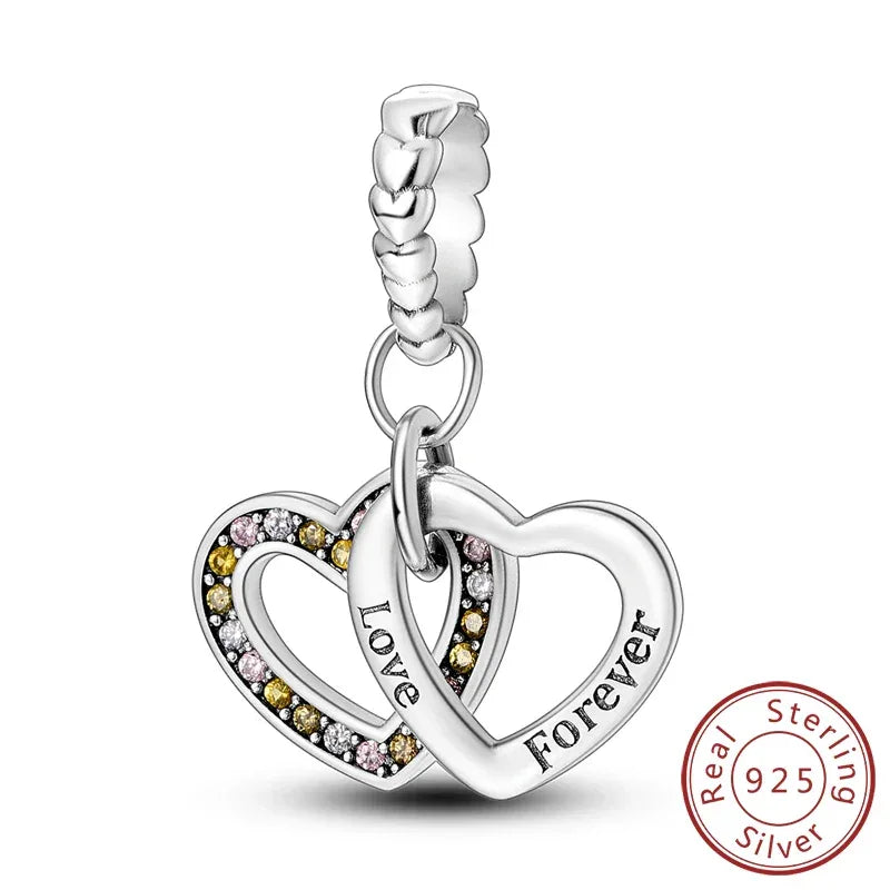 925 Silver Valentine's Day Charms Bead Sparkling Sweet Heart Rose Bear Charm Fit Original Bracelet Bangle Woman DIY Jewelry Gift