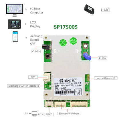 JBD Smart BMS LiFePo4 12S 36V 16S 48V 20A 40A 50A 60A 80A Li-Ion BMS 10S 13S 14S 16S 17S Balance Protection Board Built-in BT