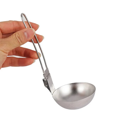 Outdoor Camping Portable Foldable Stainless Steel Colander Soup Ladle Picnic Tableware Folding Spoon Baking Tableware