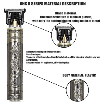 OHS T9 Vintage Electric Hairdresser Oil Shaving Head Pusher Carving Clipper Hair Cutting Machine Precision Trimmer for Men Care