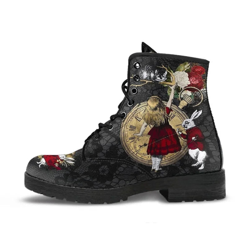 2022 Skull Flower Print High-Top Sneakers Women Boot Autumn Winter Fashion Woman Ankle Boots Adult Botas Mujer Plus Size 43