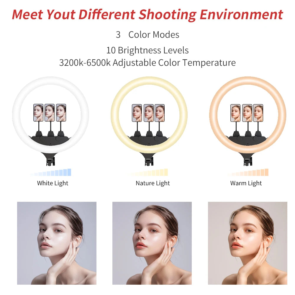 SH Ring Light 18inch Kit 36W 6500K Professional LED Control Stand Phone Holder Tube  Bag for Tattoo Lash Extension Barber Light