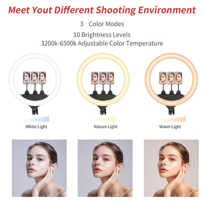 SH Ring Light 18inch Kit 36W 6500K Professional LED Control Stand Phone Holder Tube  Bag for Tattoo Lash Extension Barber Light