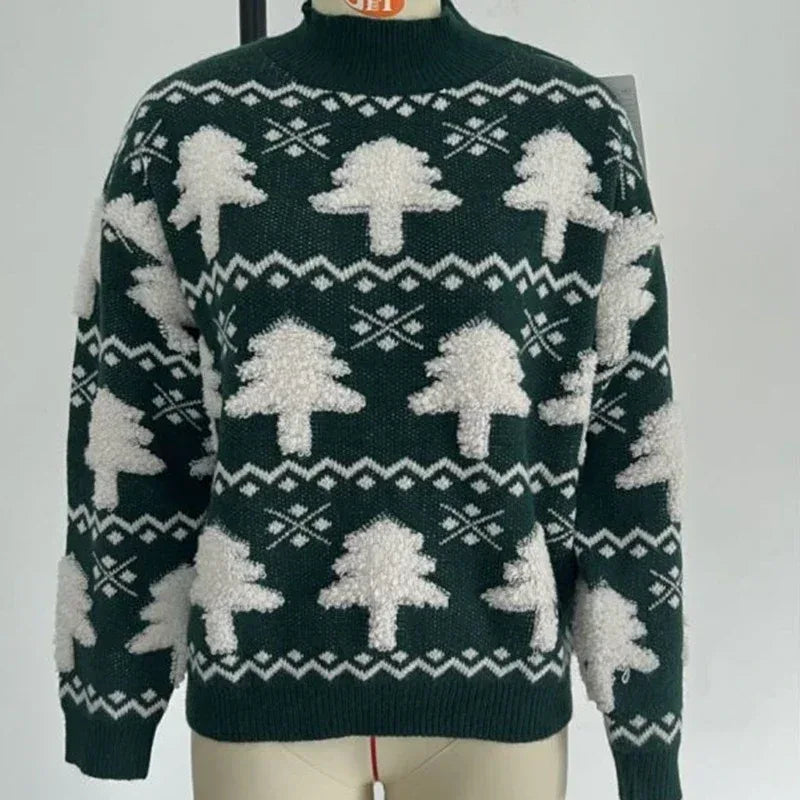 Winter 2025 Women Knitted Sweater 3D Santa Tree Print Warm Thick Jumpers Christmas Sweaters Long Sleeve Pullover Tops Xmas Look