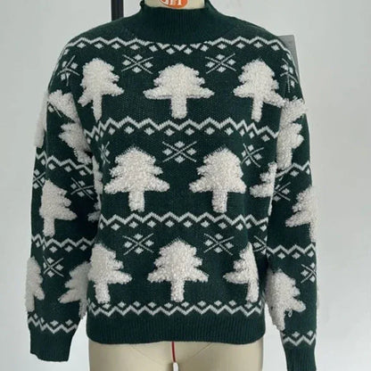 Winter 2025 Women Knitted Sweater 3D Santa Tree Print Warm Thick Jumpers Christmas Sweaters Long Sleeve Pullover Tops Xmas Look