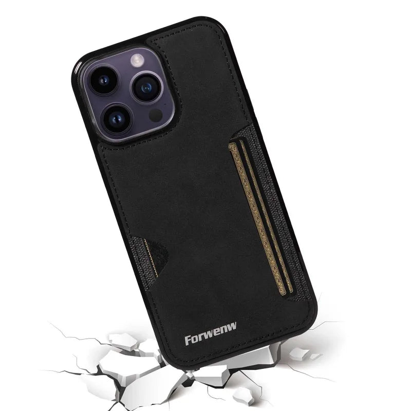 Retro Card Holder Phone Case for iPhone 17 16 15 14 13 12 11 Pro Max 16E Mini XS XR SE 7 8 Plus Busines Wallet PU Leather Cover