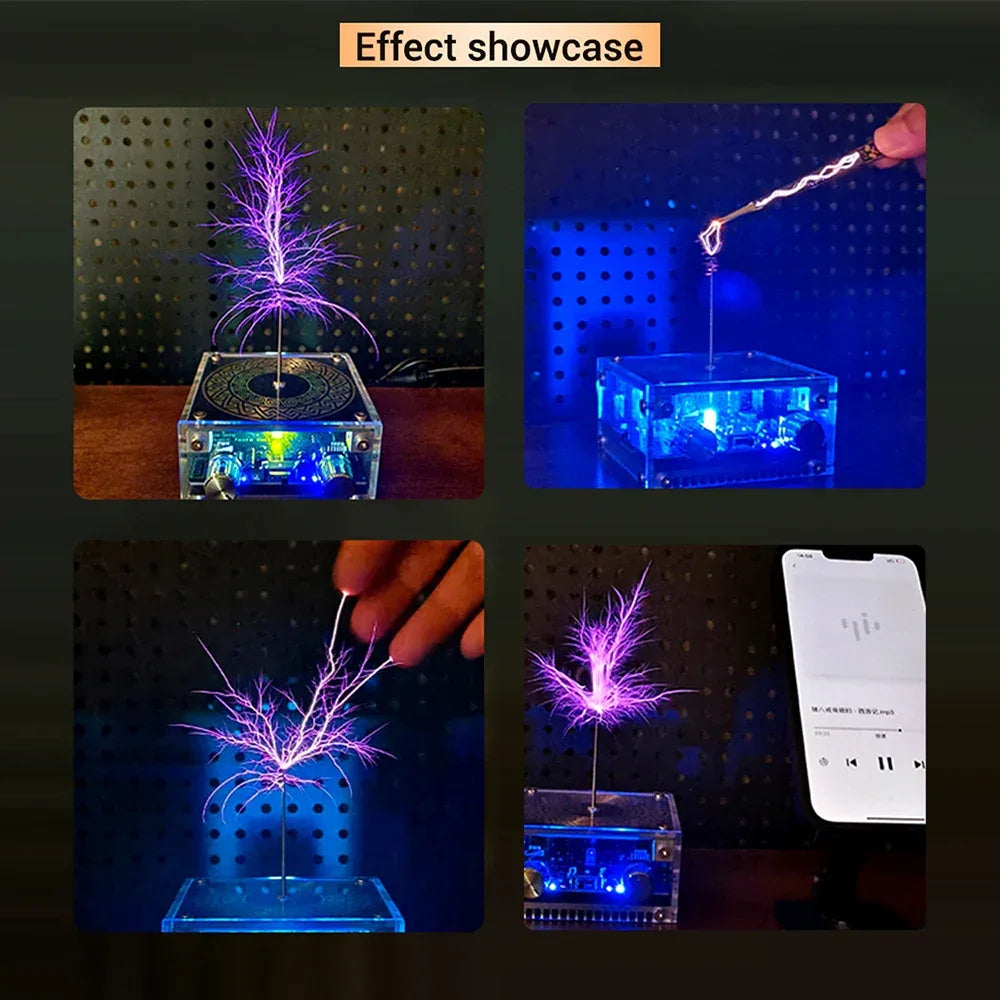 Mini Tesla Coil with Bluetooth Music Sync Adjustable Arc Length Touchable Safe Low-Voltage Design RGB Light Show