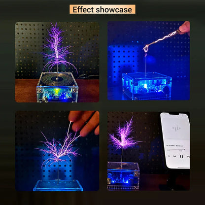 Mini Tesla Coil with Bluetooth Music Sync Adjustable Arc Length Touchable Safe Low-Voltage Design RGB Light Show