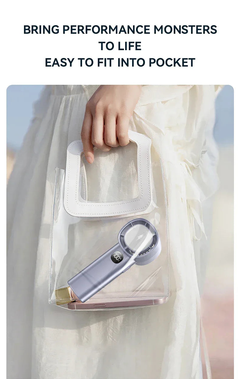 Night Light Cooling Fan 5000mAh Handheld Cooling Fan Portable Handheld Turbo Fan 100 Wind Speeds Adjustable Mini Personal Fan