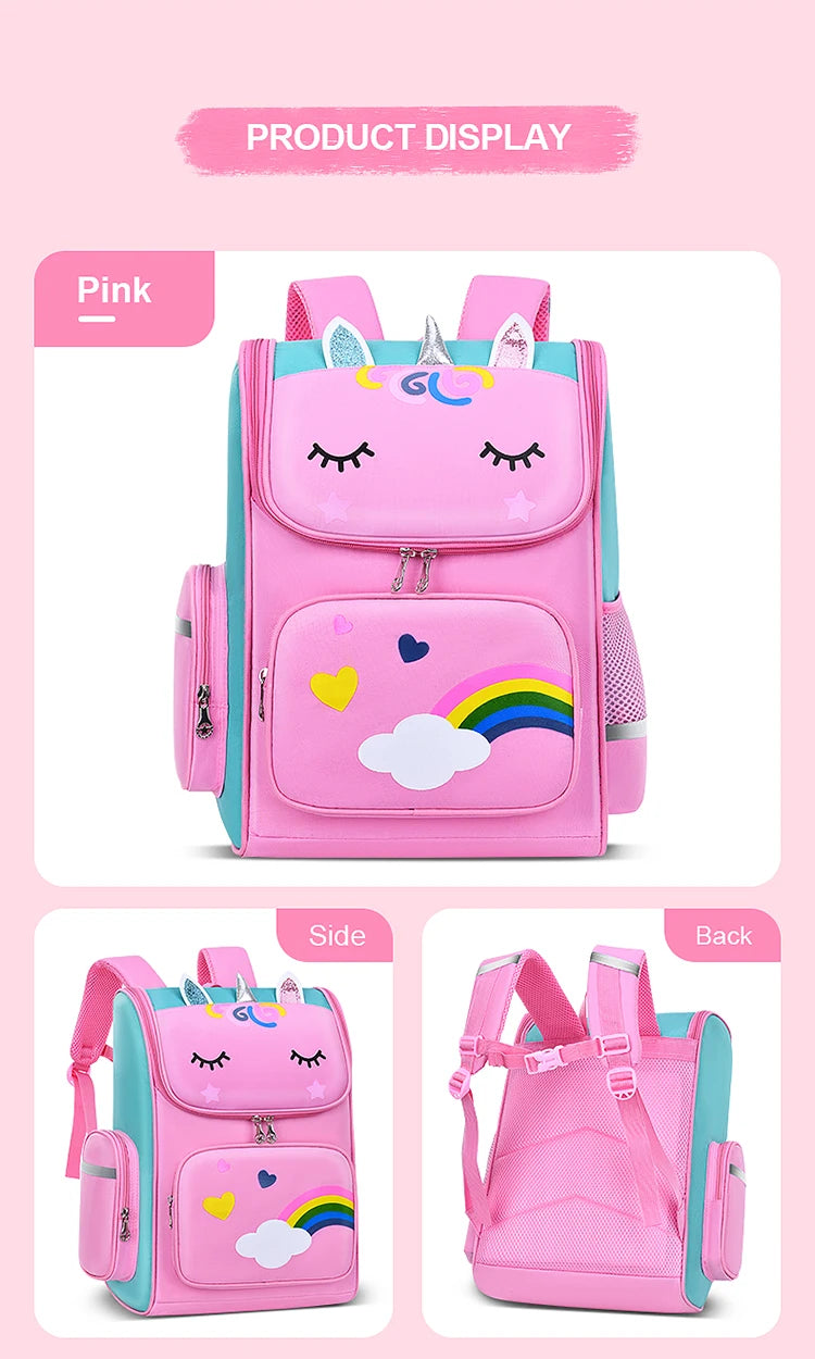New CHILDREN'S Elementary School Students Schoolbag 6-12 Years Old Boys and Girls Shoulders Backpack 1-6 Grades Unicorn Cute Wat