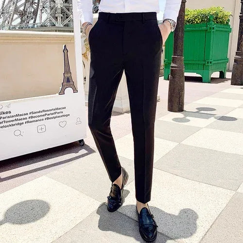 Boutique Fashion Solid Color Mens White Business Casual Suit Pants Male Slim Casual Trousers Wedding Dress Suit Pants