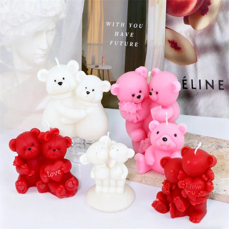 Couple Bear Candle Mold Couple Embrace Bear Silicone Mold 3D Teddy Bear Candle Making Mold for Valentine's Day Birthday Gift