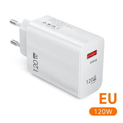 USB GaN 120W Charger Quick Charge 3.0 EU/US Plug Phone Charger Adapter Type C Wire For iPhone Samsung Xiaomi Huawei Fast Charger