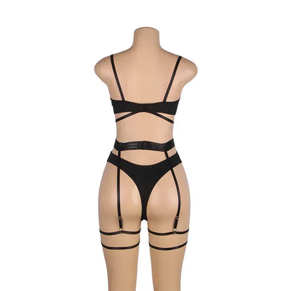 Comeondear Women Suspender Elastic Strap Intimate Underwear Black Plus Size Lingerie Belt Briefs Sexual Mesh Garter Bra Panties