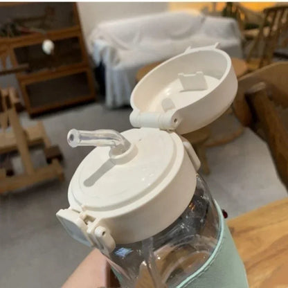 500ml Portable Water Bottle with Straw Creative Cute Leak-proof Plastic Drinking Bottle Milk Coffee Tea Juice Cup Drinkware