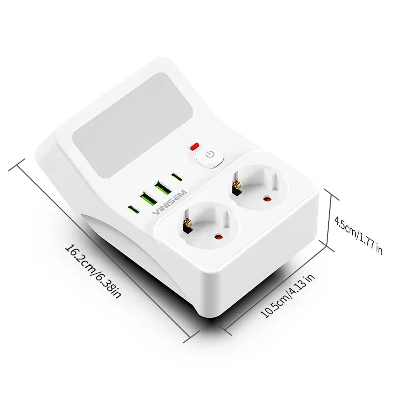 Wall Socket Power Strip with 2 AC Outlets 2 USB Ports 2 Type-C EU Plug Charger Electrical Switch For Home Power Socket