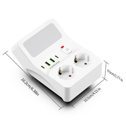 Wall Socket Power Strip with 2 AC Outlets 2 USB Ports 2 Type-C EU Plug Charger Electrical Switch For Home Power Socket