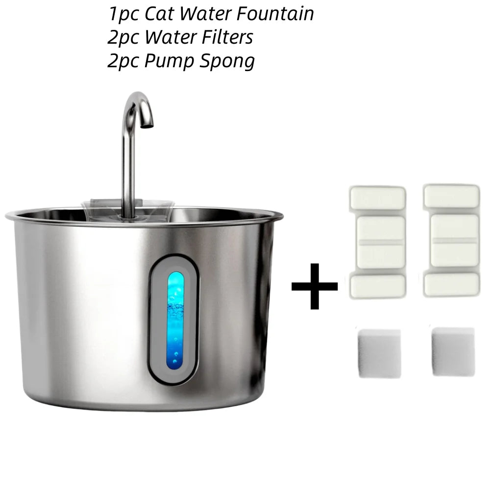 Stainless Steel Cat & Dog Water Fountain 2.2L Ultra Quiet USB Powered Automatic Pet Drinking Fountain Durable for Indoor Pets