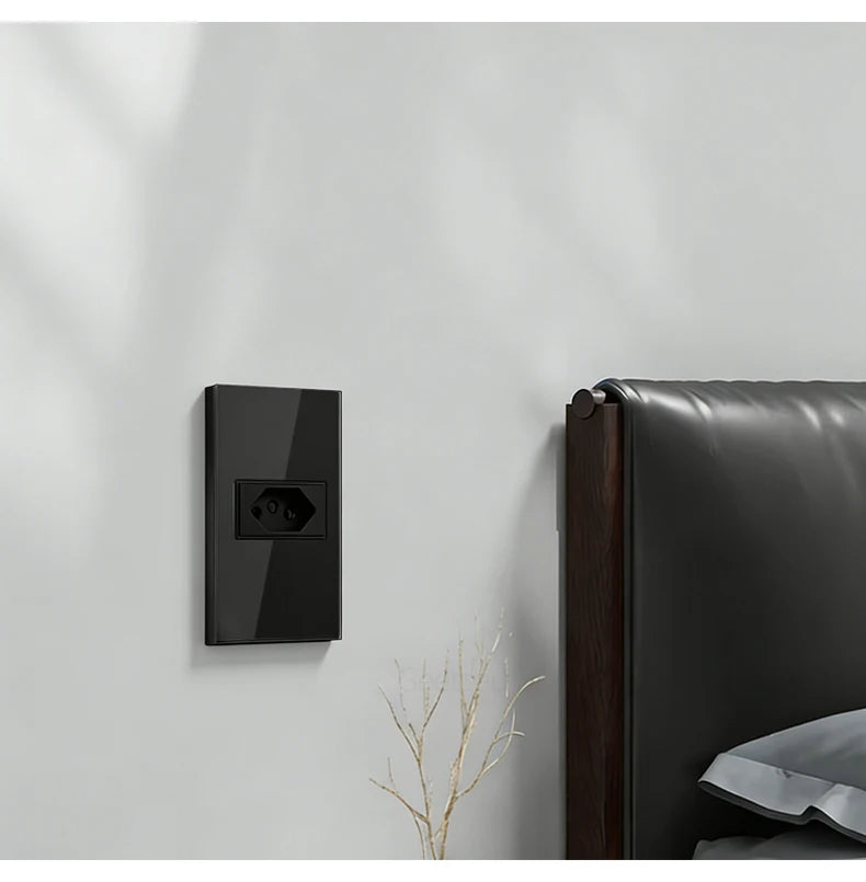 Geeteau Black White Glass Panel Single Brazil Wall Socket 10A Full paddle  Standard Home Safe Stable Household Power Plug