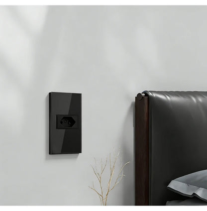 Geeteau Black White Glass Panel Single Brazil Wall Socket 10A Full paddle  Standard Home Safe Stable Household Power Plug