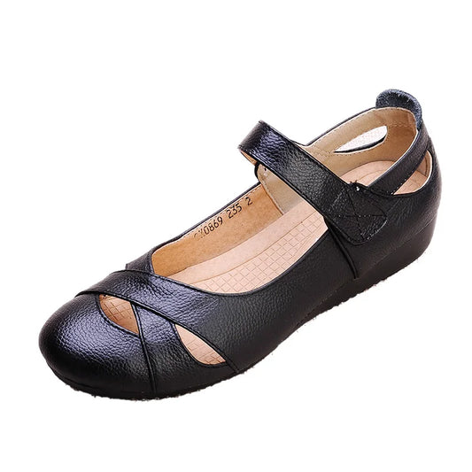 GKTINOO Spring Breathable Genuine Leather Summer Shoes Woman Flat Low Heel Shallow Soft Comfort Flats Mary Janes Women Size 43