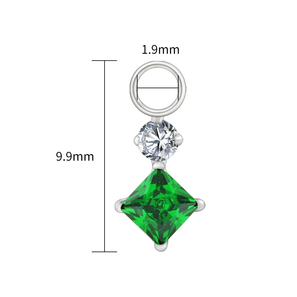 Right Grand ASTM F136 Titanium Dangle Geometric Square CZ Charm Pendant for Clicker Helix Hoop Piercing Jewelry