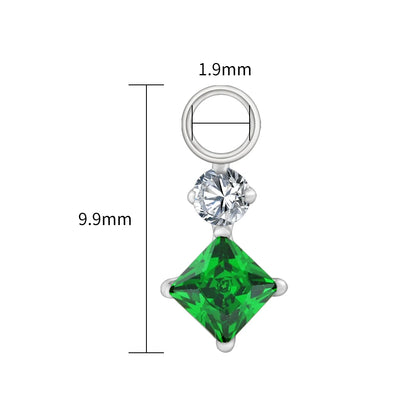 Right Grand ASTM F136 Titanium Dangle Geometric Square CZ Charm Pendant for Clicker Helix Hoop Piercing Jewelry