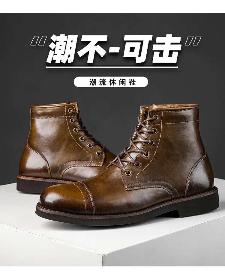 Men Boots 2025 American style Comfortable Fashion Leather Boots Lace up men's short boots motorcycle boots