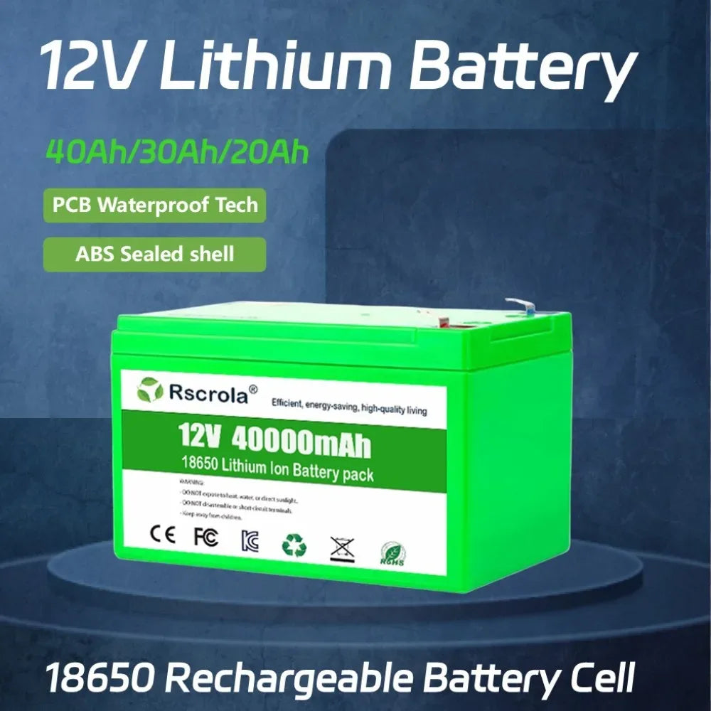 12V Li-ion Battery Pack 50Ah/40Ah/30Ah/20Ah A+ 18650 Battery Pack Long-lasting for Sprayer,Children's Toy Car,Scale,Solar Energy