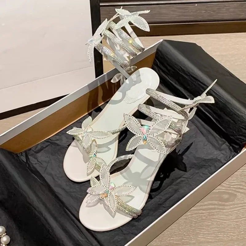 New Spring and Summer Women's High-heeled Sandals Snake-shaped Butterfly Diamond Flower Stiletto Heel Sandals High Heels