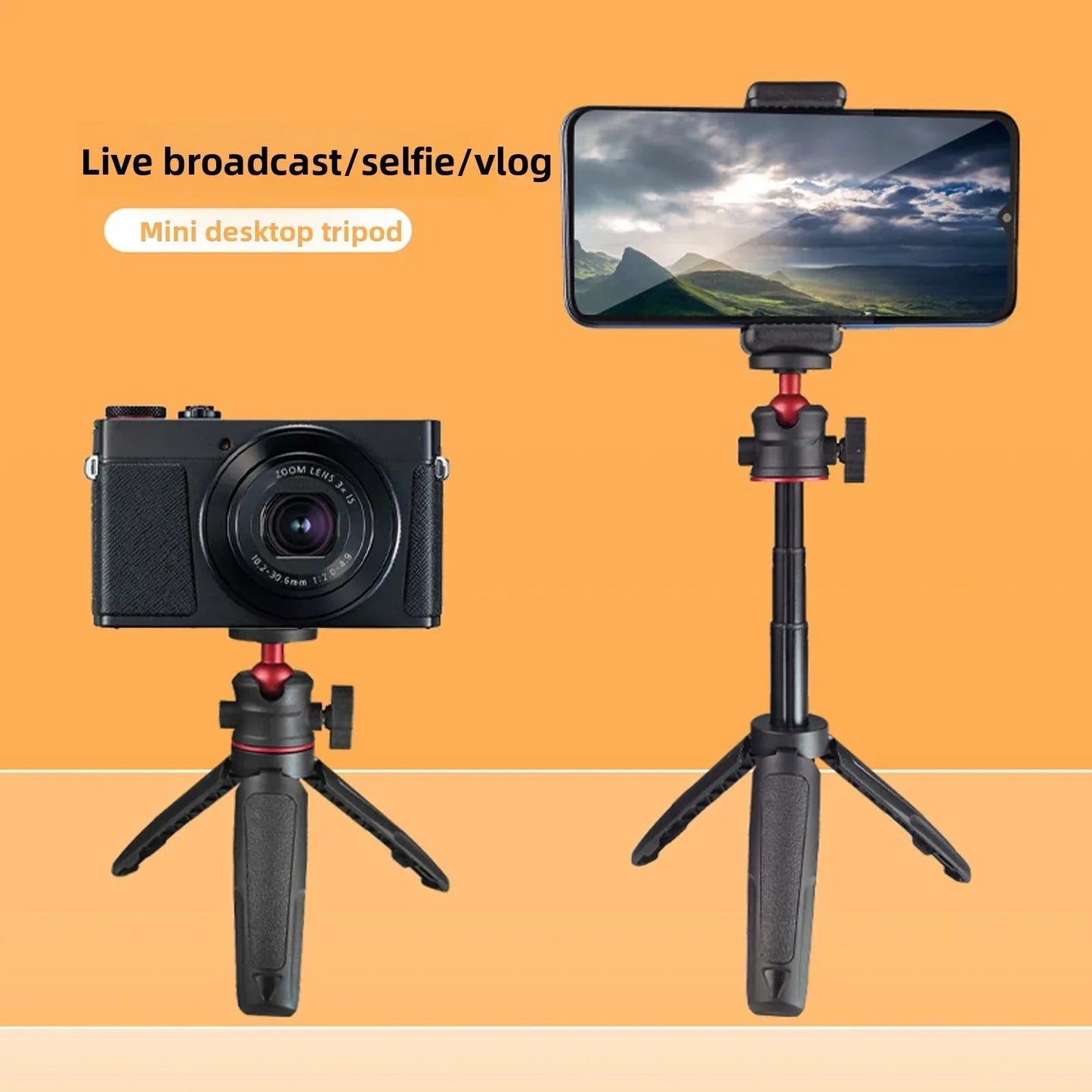 Desktop Camera Tripod with 360 Degree Rotating Ball Head Extendable Portable Selfie Stick Tripod for Smartphone Action Cameras