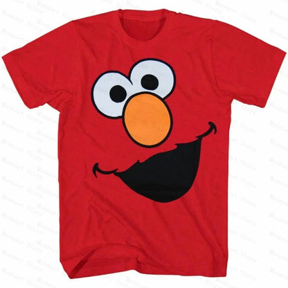 Sesame Street Elmo Large Face T-shirt High Quality Casual Couple Street Sports T-shirt Kids Tshirt Men's Shirts Woman t-shirts