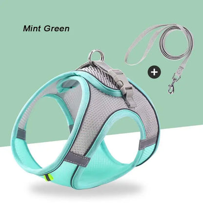 Adjustable Soft Mesh Pet Harness with Leash Escape-Proof Reflective Dog Walking Vest for Small and Medium Cats Puppies