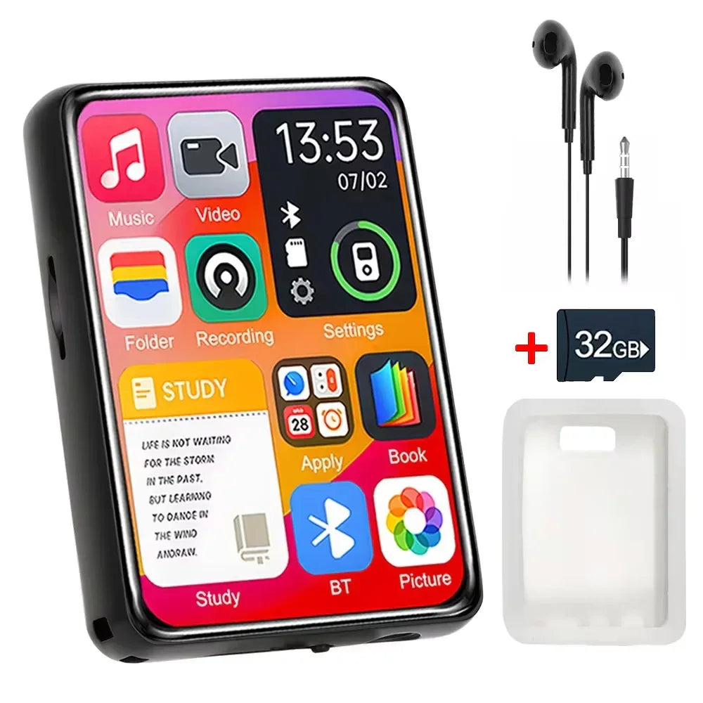 Bluetooth 5.4 MP3 Player Full Screen Walkman Music Player Novel Reading E-book Mp4 Video Player With Earphone Video Recording