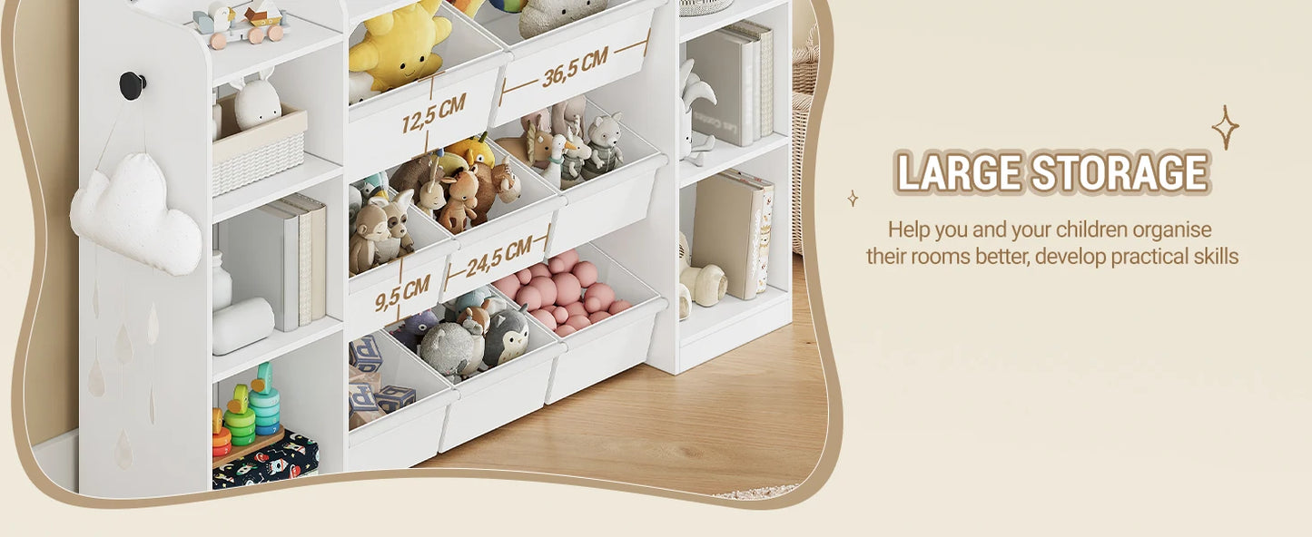 Children's Bookcase, Wooden Bookcase, Toy Shelf with 8 Fabric Drawers for Children's Room, Living Room, Study