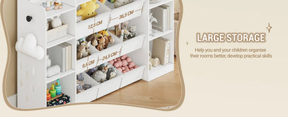 Children's Bookcase, Wooden Bookcase, Toy Shelf with 8 Fabric Drawers for Children's Room, Living Room, Study