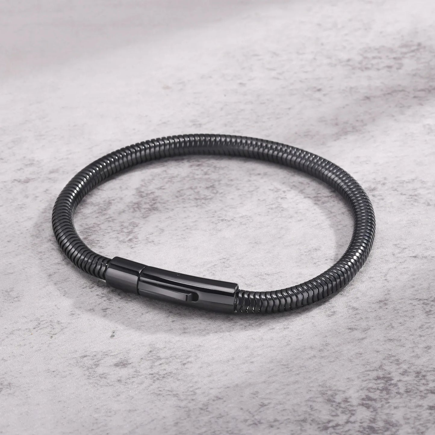 Vnox 5mm Round Snake Chain Bracelets for Men Women Black Silver Color Waterproof Cocoon Links Wristband Simple Cool Jewelry