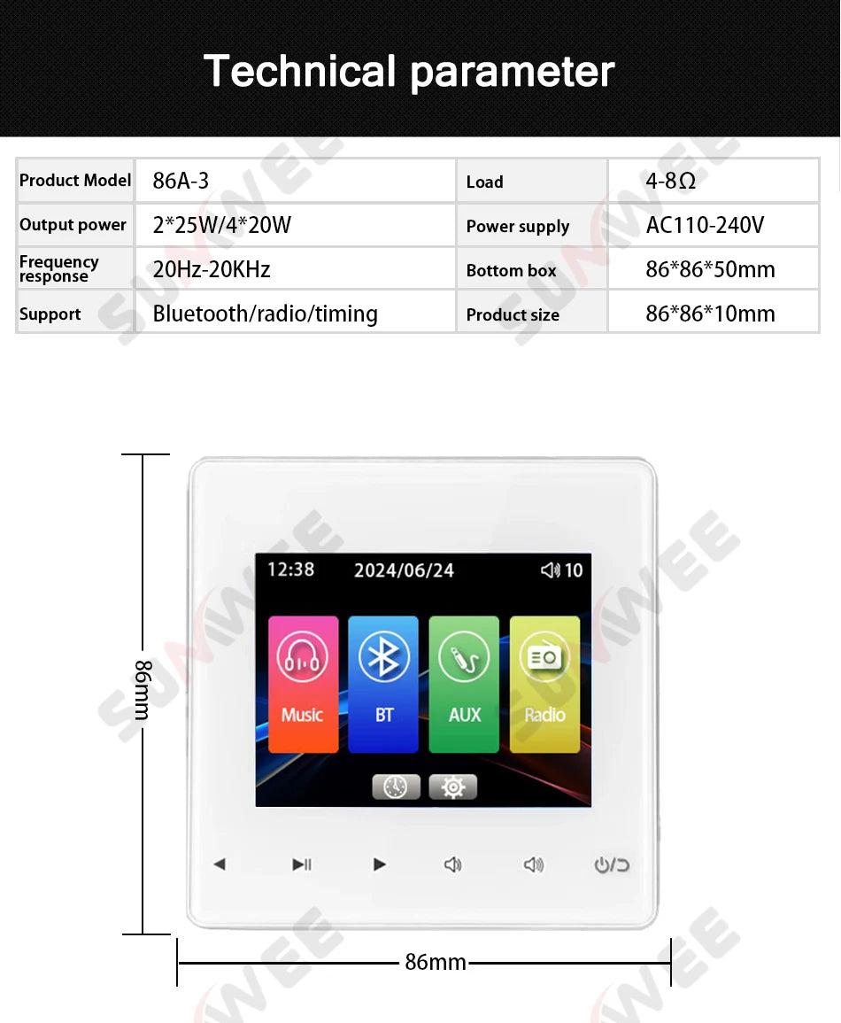 Home theater Background music system audio in wall power amplifier bluetooths player sound TF AUX control panel ceiling speakers