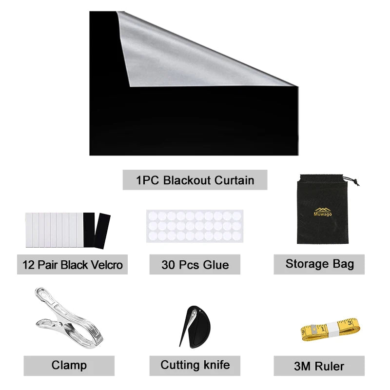 DIY Portable Travel 100% Blackout Curtain Portable Blocking Darkest Window Cloth for Living Room Home Non-perforated Black Cloth