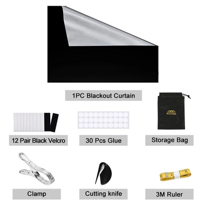 DIY Portable Travel 100% Blackout Curtain Portable Blocking Darkest Window Cloth for Living Room Home Non-perforated Black Cloth