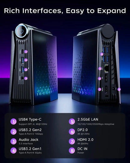 ACEMAGIC Mini PC AMD Ryzen 7 H255 Mini PC Computer 16GB RAM 512GB SSD WIFI 6 BT5.2 with RGB Lights 4K Triple Windows 11 Pro