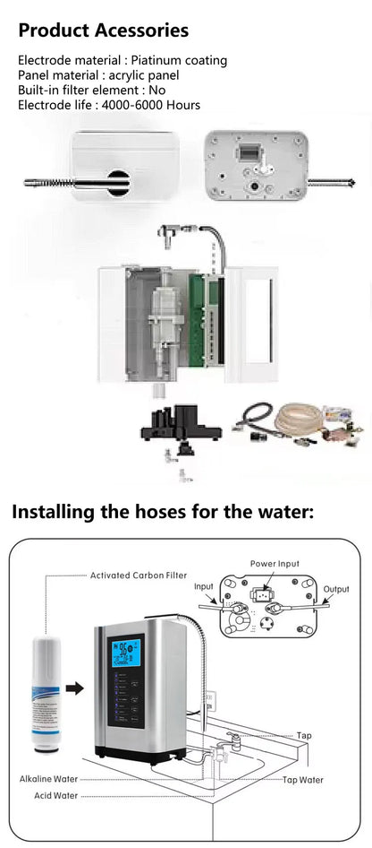 5 Plates Kangen Water Ionizer PH 3.5-10.5 Alkaline water Generator Hydrogen Reduced water ionizer With Built-in Carbon Filter
