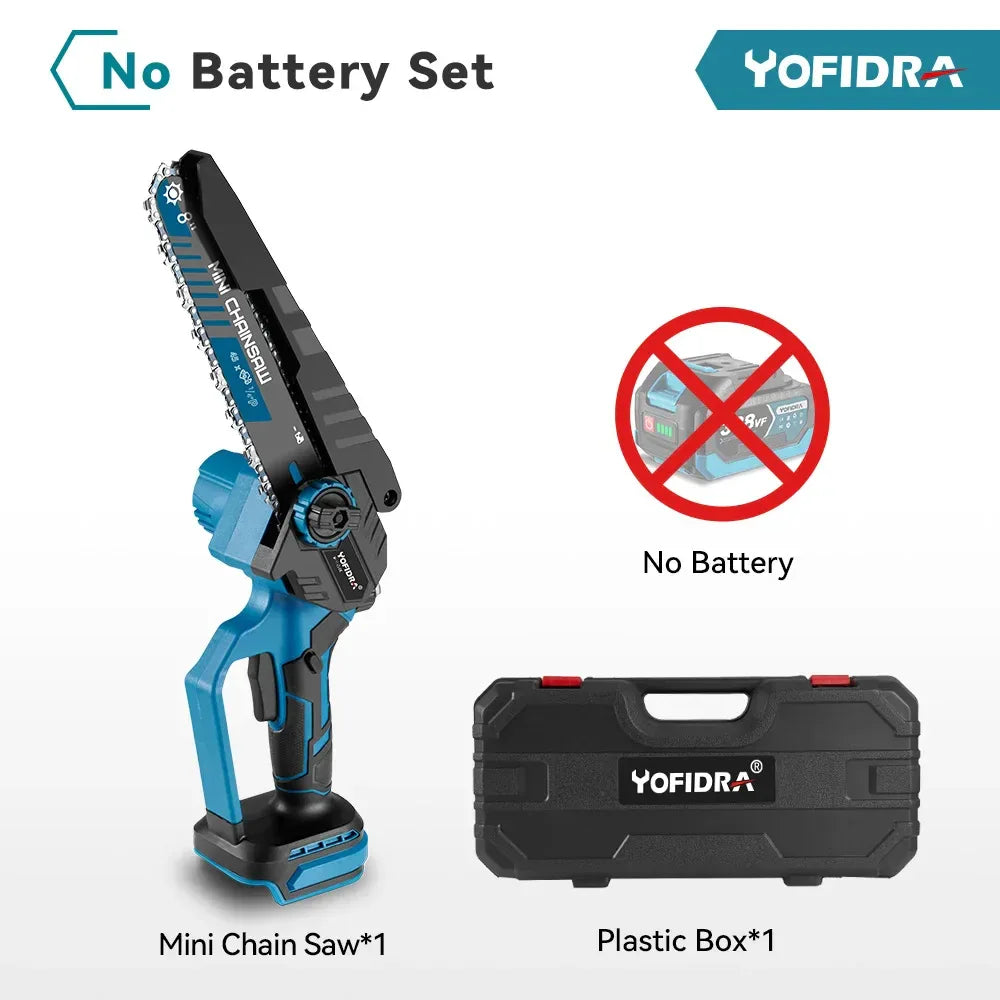 YOFIDRA 3500W 8 Inch Brushless Electric Chainsaw Cordless Electric Cutting Pruning Chain Saw Garden Tool For Makita Battery Pin