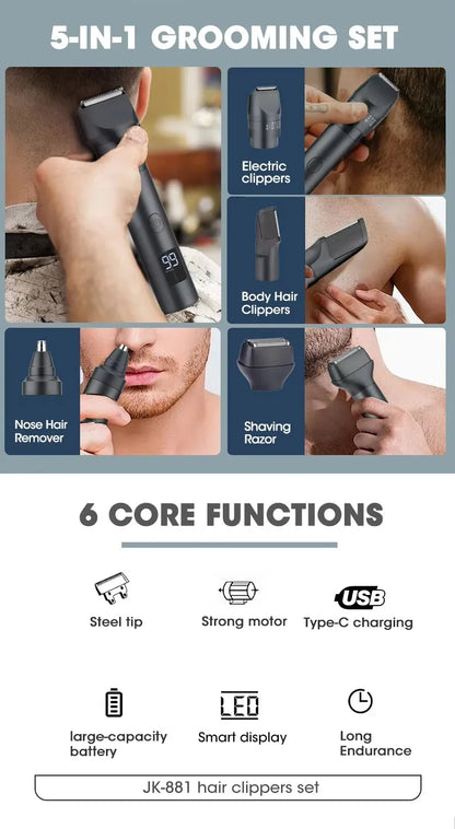 New Xiaomi IPX6 Waterproof Body Beard Hair Trimmer for Men 5 IN 1 Rechargeable Cordless Electric Razor Hair Clipper Shaver