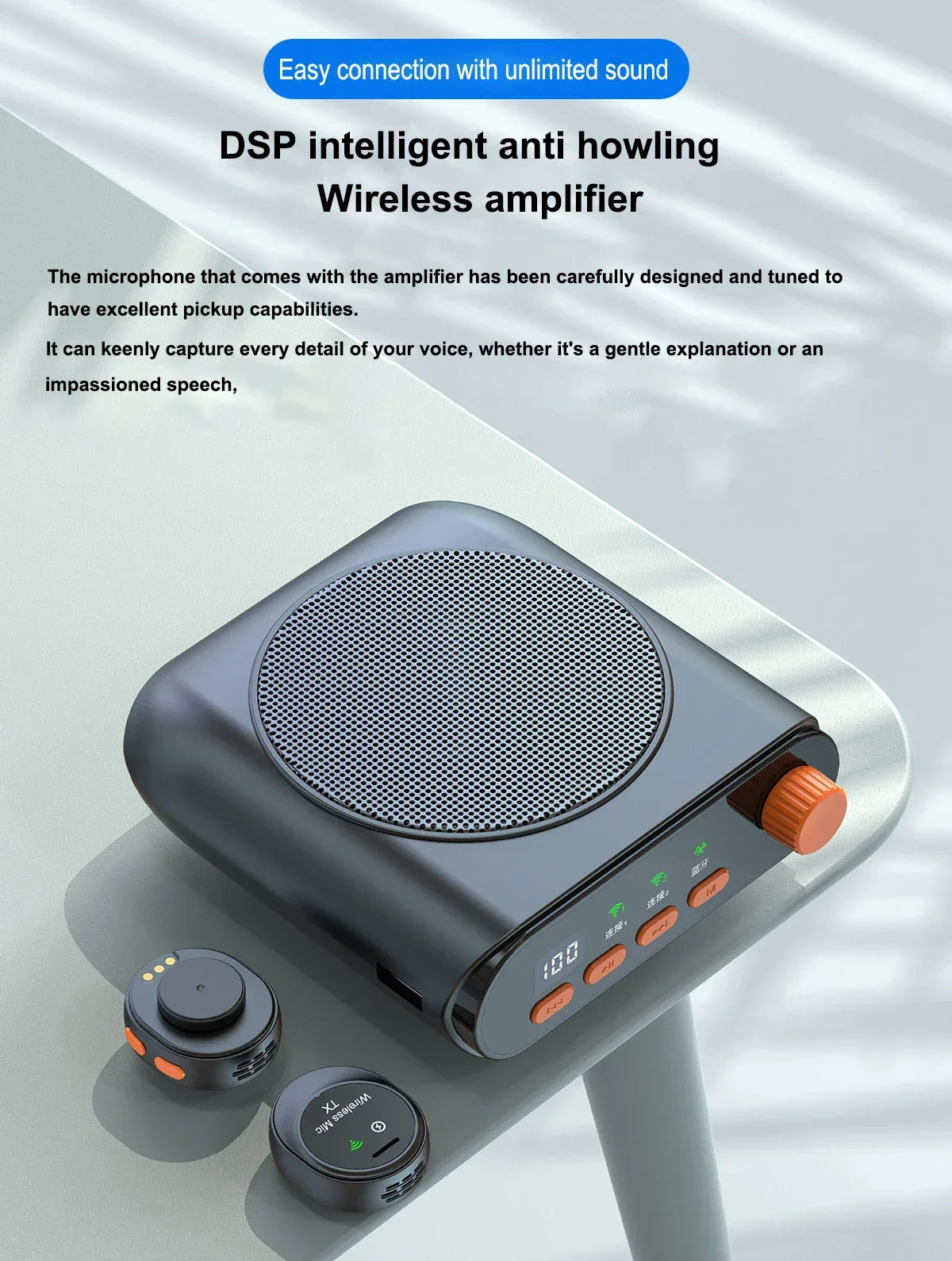 Portable Magnetic Megaphone Voice Amplifier Mini Audio Speaker with Microphone Rechargeable Loudspeaker for Teachers Tour Guider