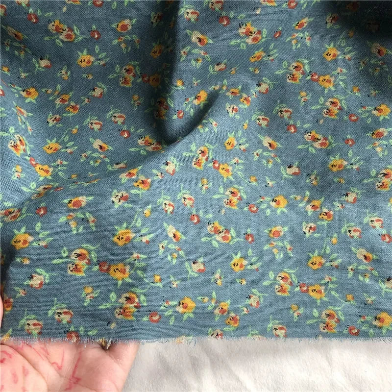 145cm Wide Printed Cotton and Linen Fabric Small Floral Patterns Retro Shirt Dress DIY Clothing Sewing Fabric 90% Cotton Content