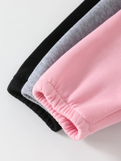 Cute autumn and winter baby girl casual thickened plush long pants, 3-piece set in black, pink, and gray